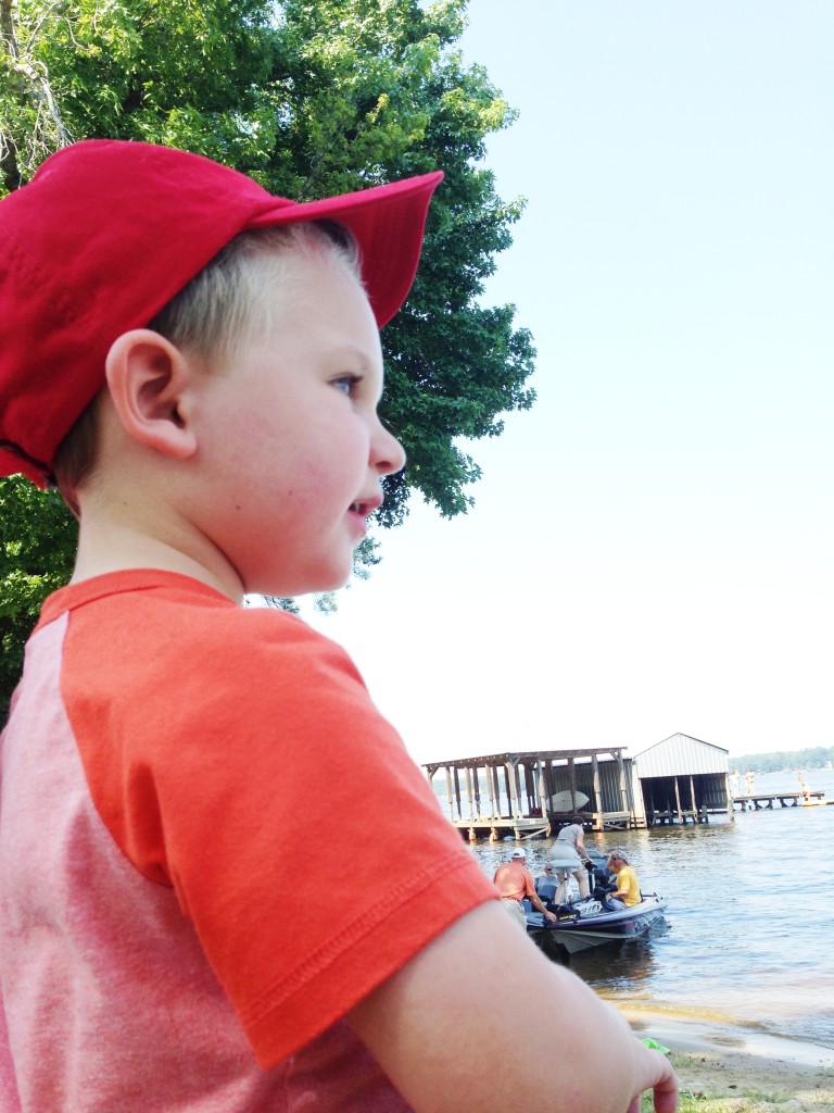 Riley looks at the boat