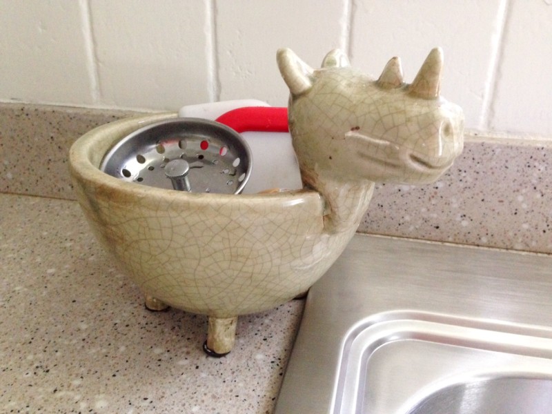 Use a cute bowl to collect miscellaneous items by the sink! // pamelapetrus.com