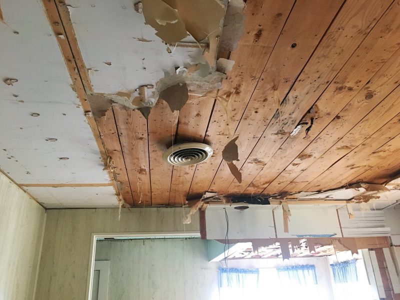 100 year old house wood ceilings in kitchen