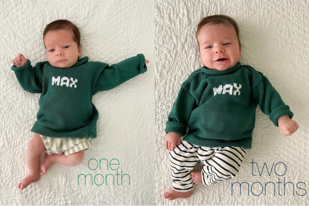 Baby Max, month 1 and 2 milestone photos